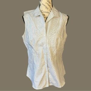 Jones New York Striped Sleeveless Button Down Shirt Size Medium